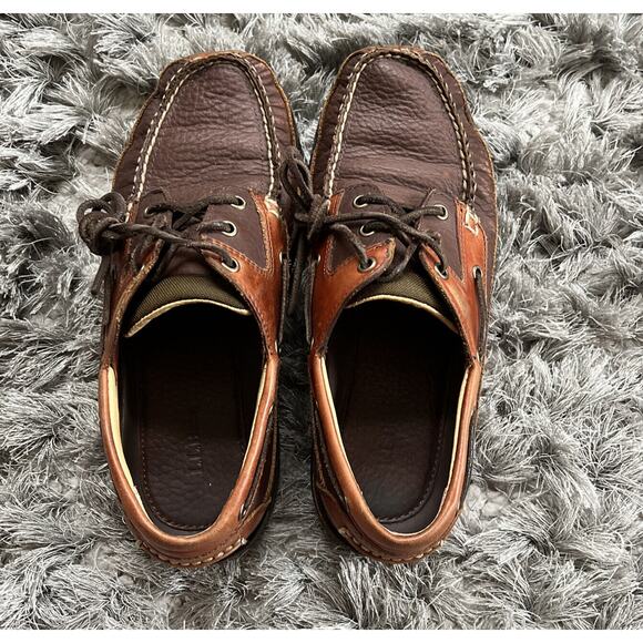LL Bean Boat Shoes Men 8.5 D Brown Leather Loafer Preppy - Picture 9 of 11